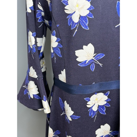 Draper James Navy Magnolia Floral Ponte Bell Sleeve Dress L Easter Reese - Picture 3 of 6